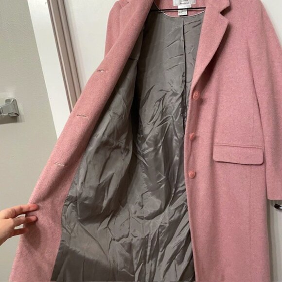 Helene Berman Longline Pink Three Button Wool Blend Car Coat Size Small - Picture 6 of 14